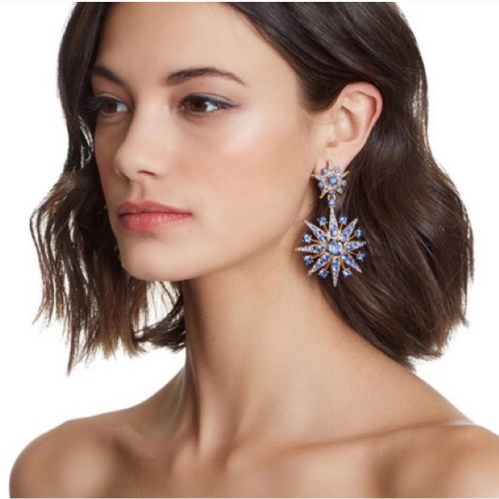 Oscar de la Renta • Star Burst Blue Gold Crystal earrings